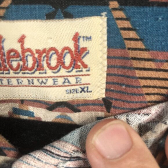 Vintage Saddlebrook Western Shirt Mens Extra Large Blue Tan Aztec Tribal Cowboy - Picture 7 of 16